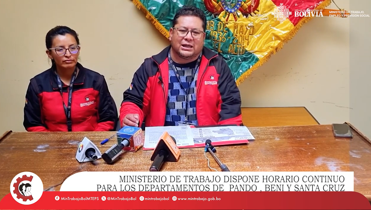 CONFERENCIA DE PRENSA DEL MINISTRO DE TRABAJO, ERLAND J. RODRÍGUEZ LAFUENTE, DESDE LA JEFATURA REGIONAL DE TRABAJO EL ALTO