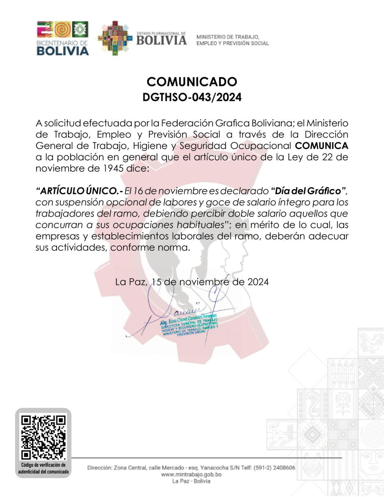 COMUNICADO DGTHSO-043/2024